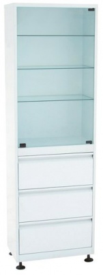 Шкаф 1-но створчатый стекло/металл ШМС-1-Р-3  с регулируемыми опорами с ящиками (3)